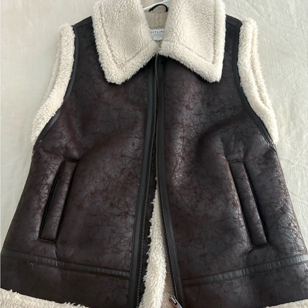 Aerie Dark Brown and Cream Shearling Vest